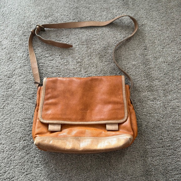 Joanel Handbags - Joanel Leather Crossbody Messenger Bag Cognac Brown Striped Lining